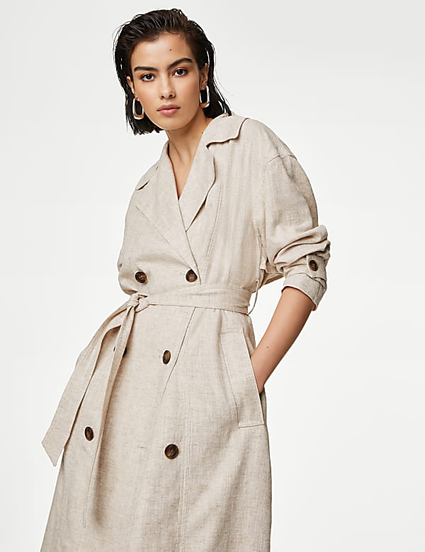 Linen Blend Longline Trench Coat