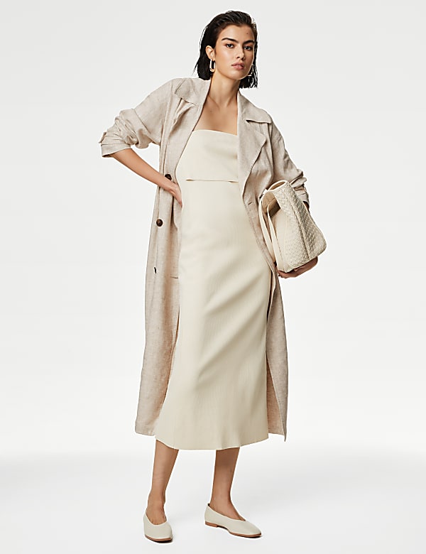 Linen Blend Longline Trench Coat