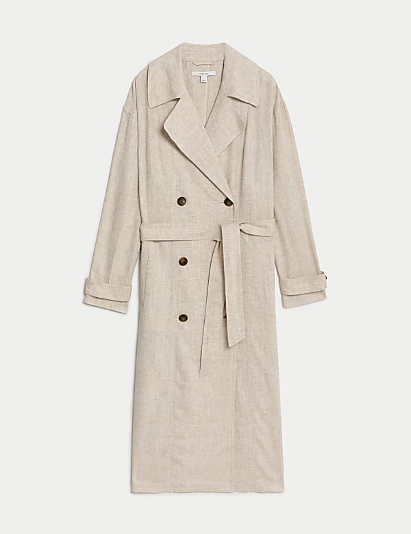 Linen Blend Longline Trench Coat - FI