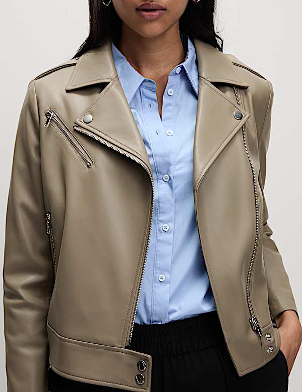 Petite Faux Leather Biker Jacket - MX