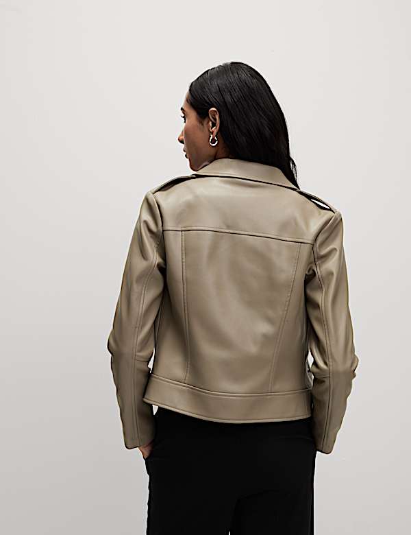 Petite Faux Leather Biker Jacket - MX