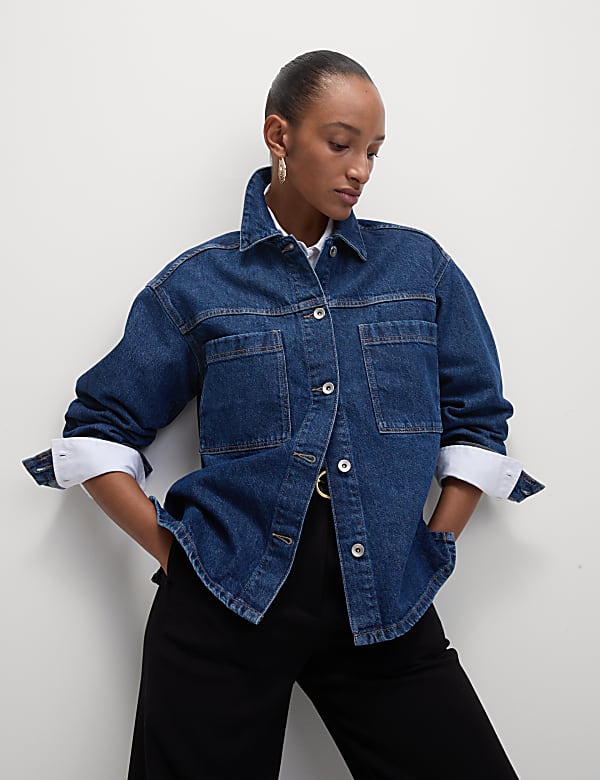 Pure Cotton Denim Relaxed Shacket