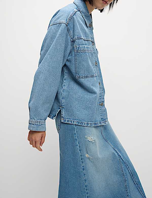 Pure Cotton Denim Relaxed Shacket