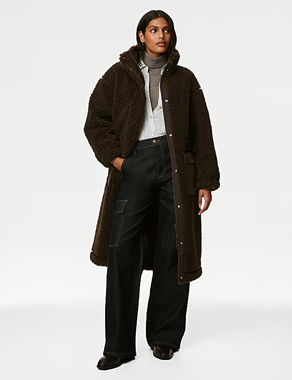 Borg Funnel Neck Longline Coat - EE