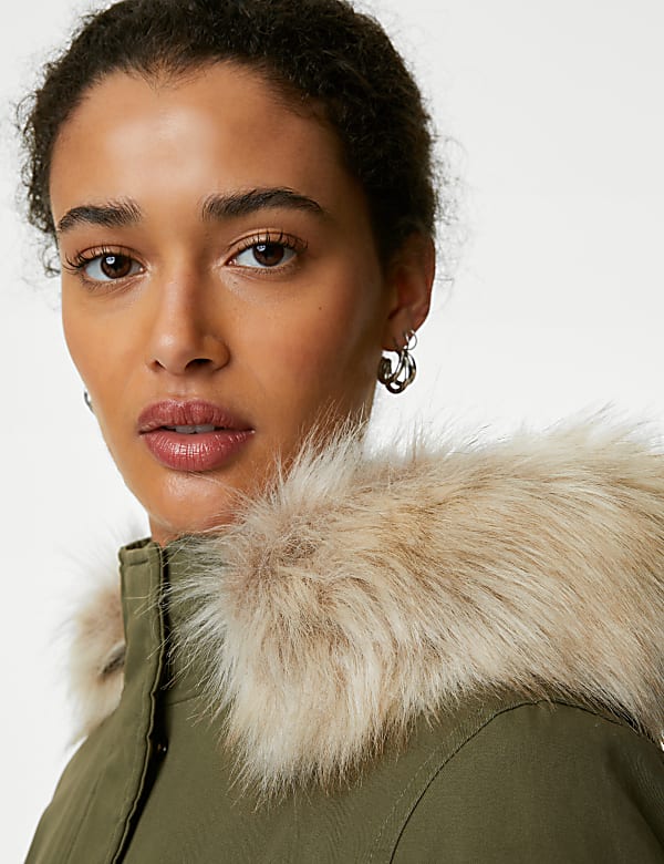 Cotton Rich Hooded Borg Lined Parka Coat