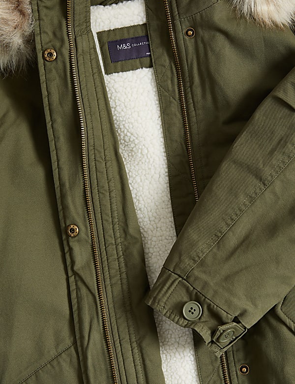 Cotton Rich Hooded Borg Lined Parka Coat