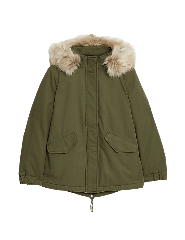 Cotton Rich Hooded Borg Lined Parka Coat