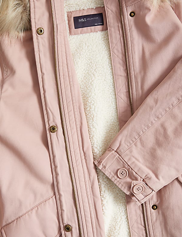 Cotton Rich Hooded Borg Lined Parka Coat