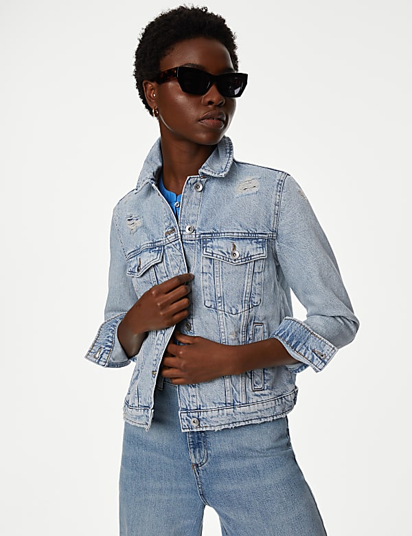 Buy Denim Distressed Collared Jacket at Marks Spencer