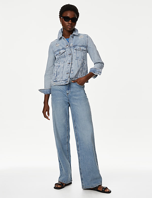 Denim Distressed Collared Jacket