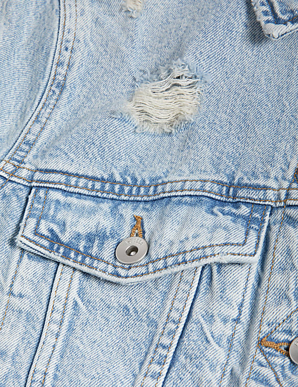 Denim Distressed Collared Jacket