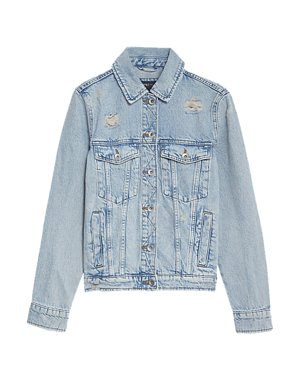 Denim Distressed Collared Jacket