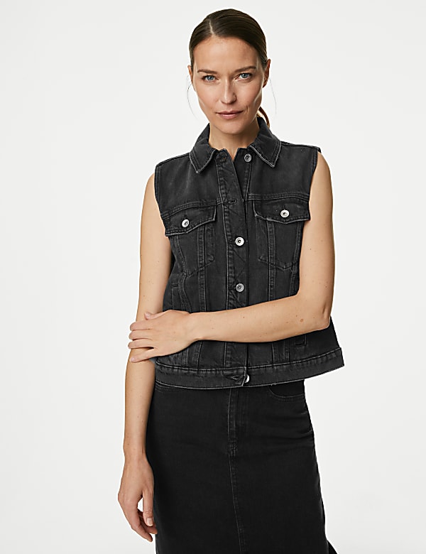 Black denim gilet hotsell