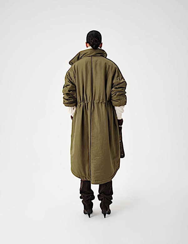 Satin Relaxed Funnel Neck Longline Parka Coat - IT