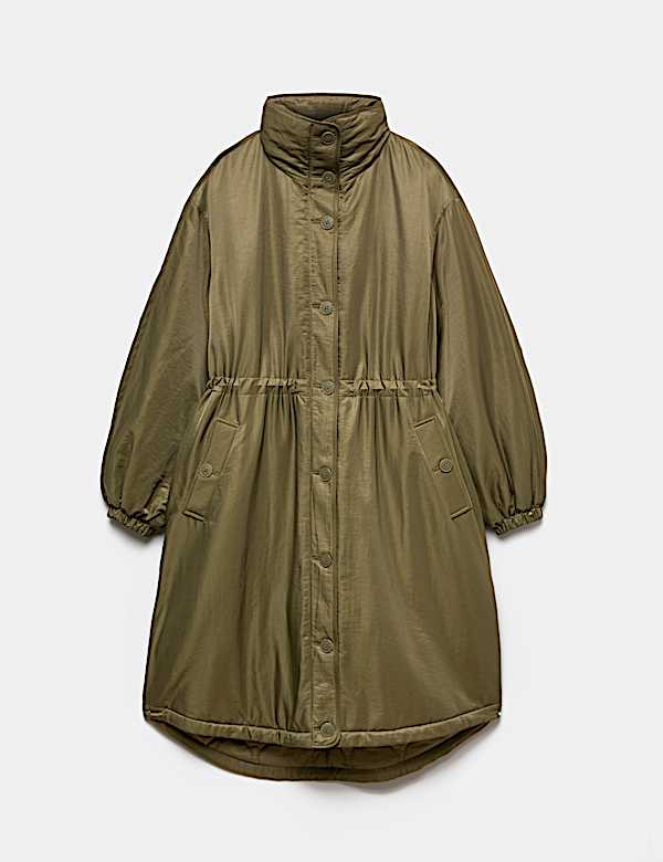 Lange satijnen parka met opstaande kraag - BE