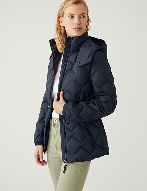 Feather & Down Quilted Hooded Puffer Jacket