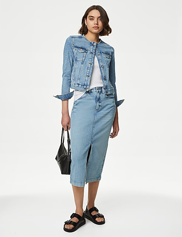 Cotton Rich Collarless Denim Jacket - FI