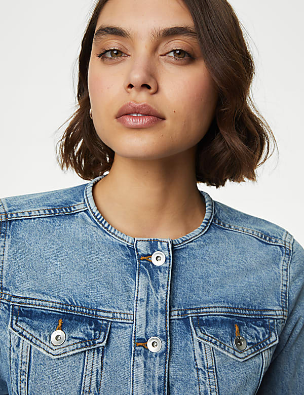 Cotton Rich Collarless Denim Jacket