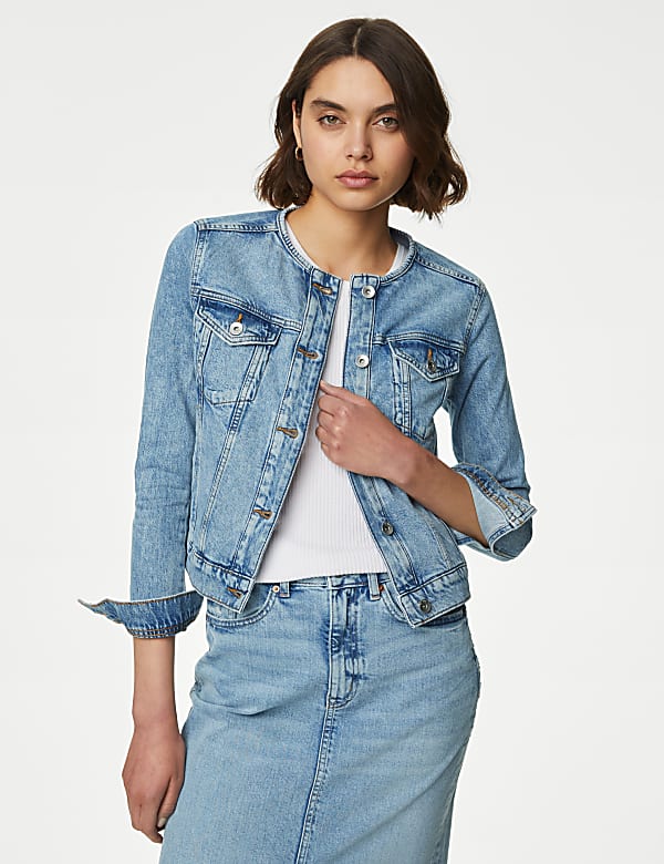 Cotton Rich Collarless Denim Jacket