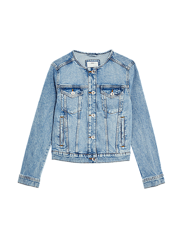 Cotton Rich Collarless Denim Jacket