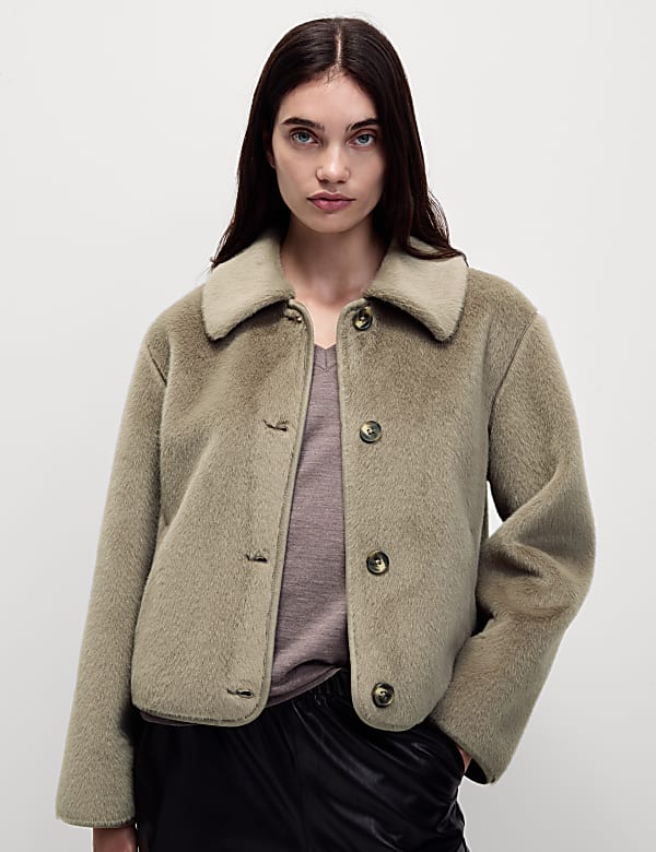 Faux Fur Collared Short Jacket