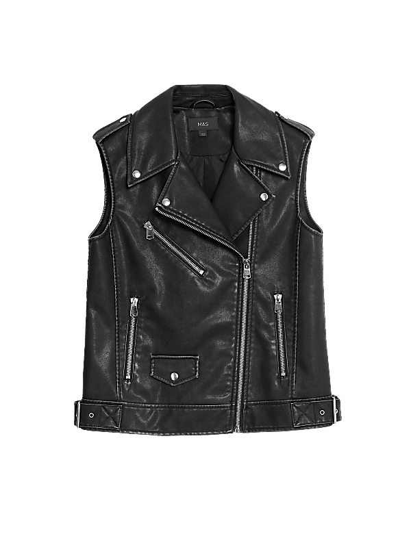Faux Leather Aged Relaxed Biker Gilet