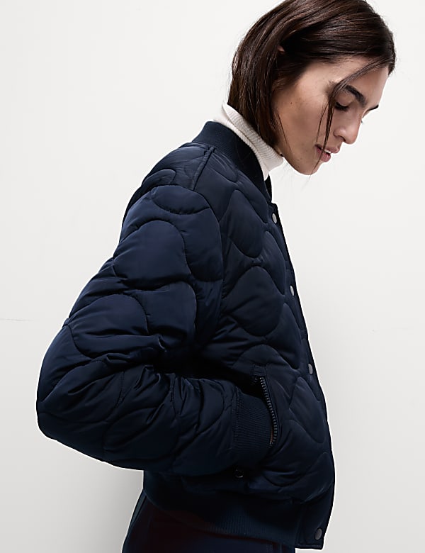 Satin Quilted Relaxed Bomber Jacket MIDNIGHT NAVY Jackets M S ES