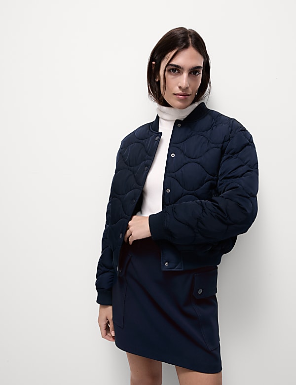 Satin Quilted Relaxed Bomber Jacket