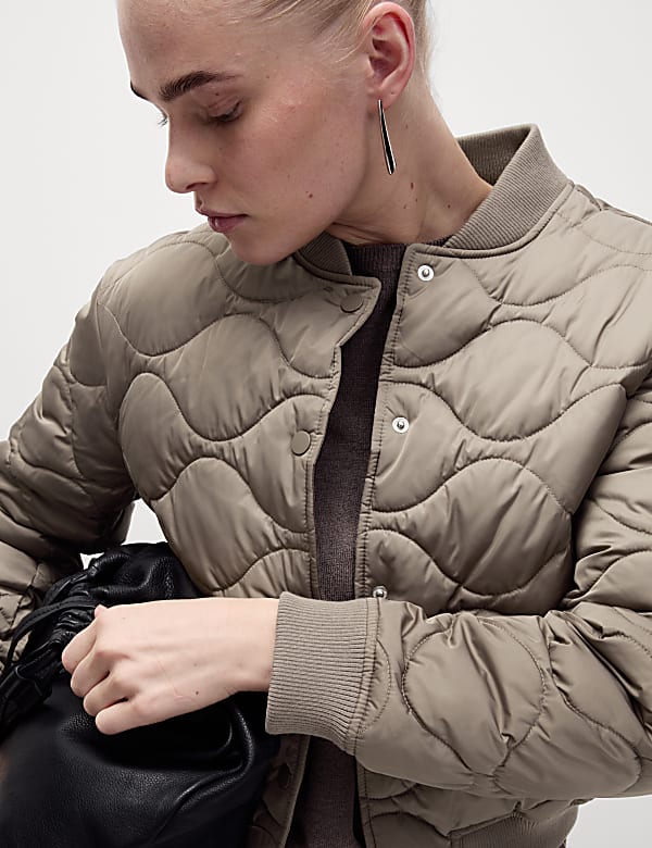 Satin Quilted Relaxed Bomber Jacket MIDNIGHT NAVY Jackets M S CZ