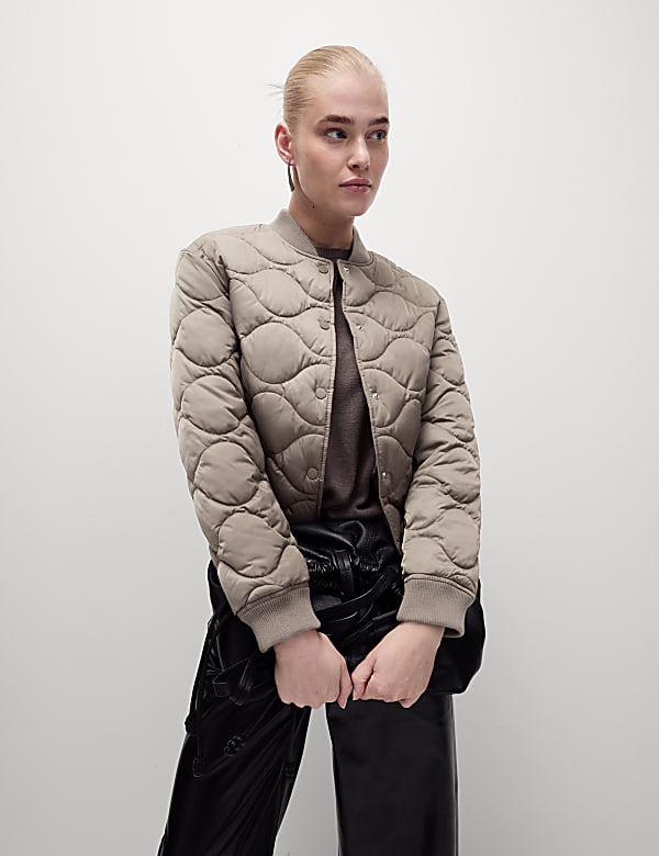 Satin Quilted Relaxed Bomber Jacket