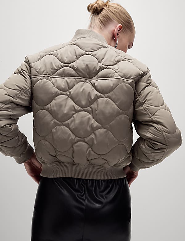 Satin Quilted Relaxed Bomber Jacket