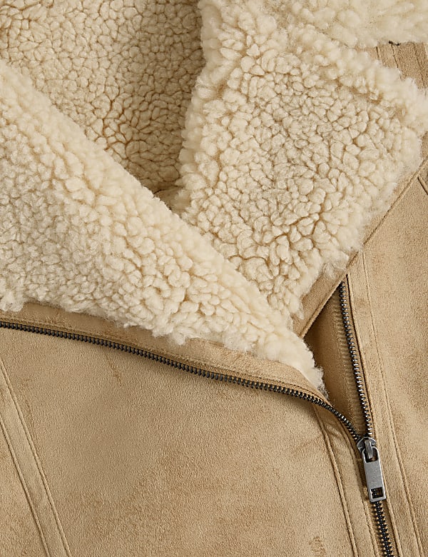 Suedette Shearling Textured Aviator Gilet