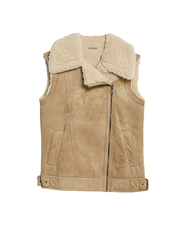 Suedette Shearling Textured Aviator Gilet