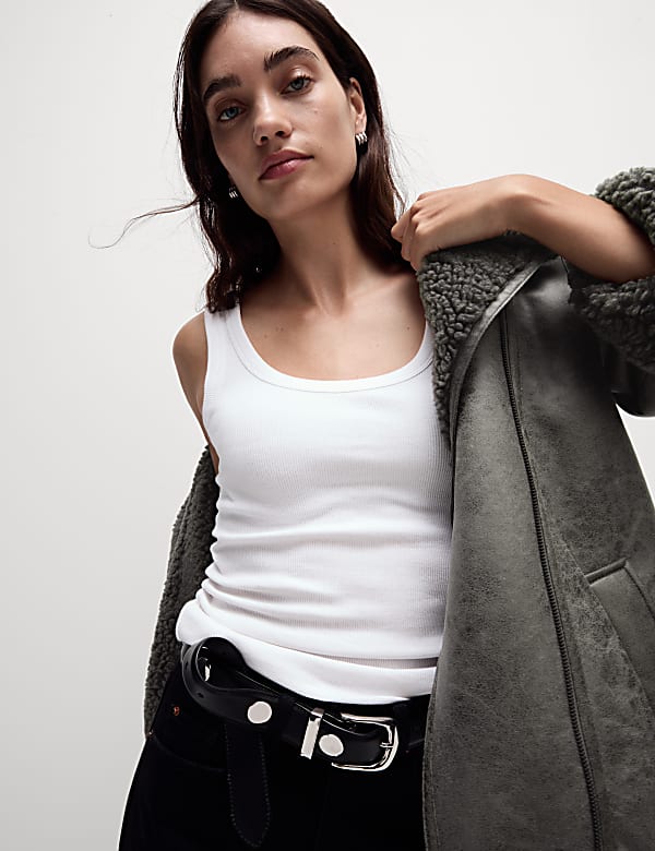 Faux Shearling Borg Lined Aviator Jacket