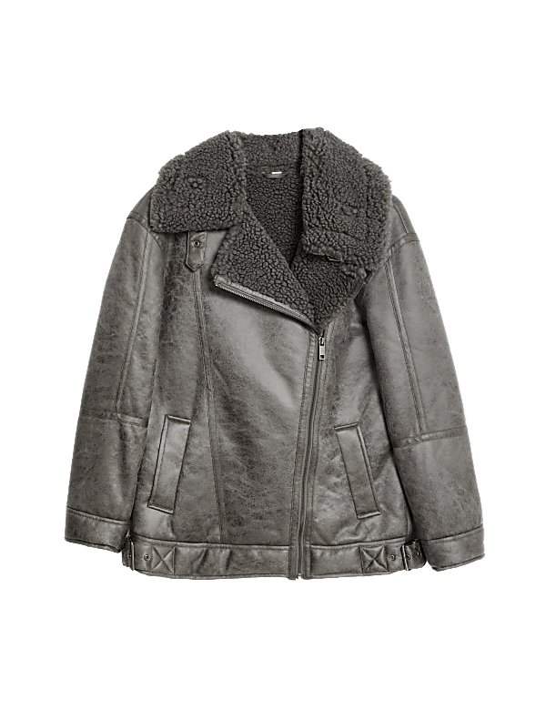 Faux Shearling Borg Lined Aviator Jacket