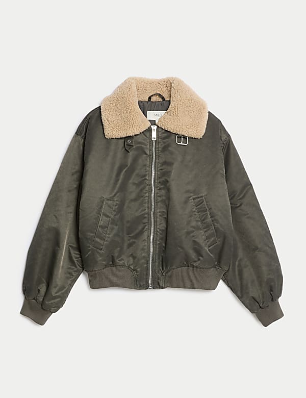 Blouson d’aviateur imitation peau de mouton à motif texturé avec encolure - CH