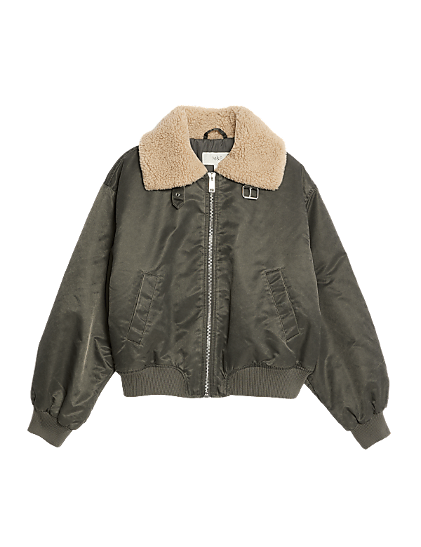 Borg Textured Collared Bomber Jacket