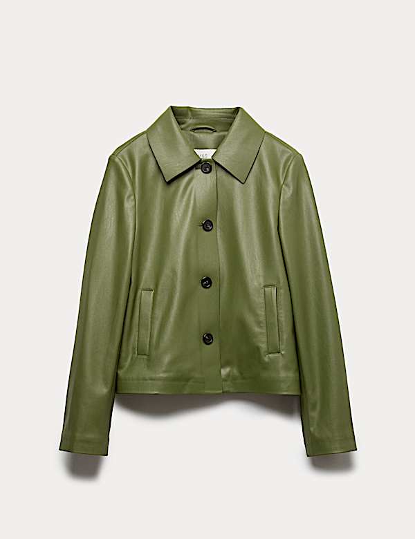 Faux Leather Collared Jacket - BE