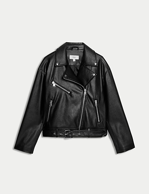 Faux Leather Textured Biker Jacket - MX