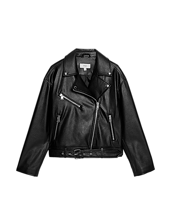 Faux Leather Textured Biker Jacket