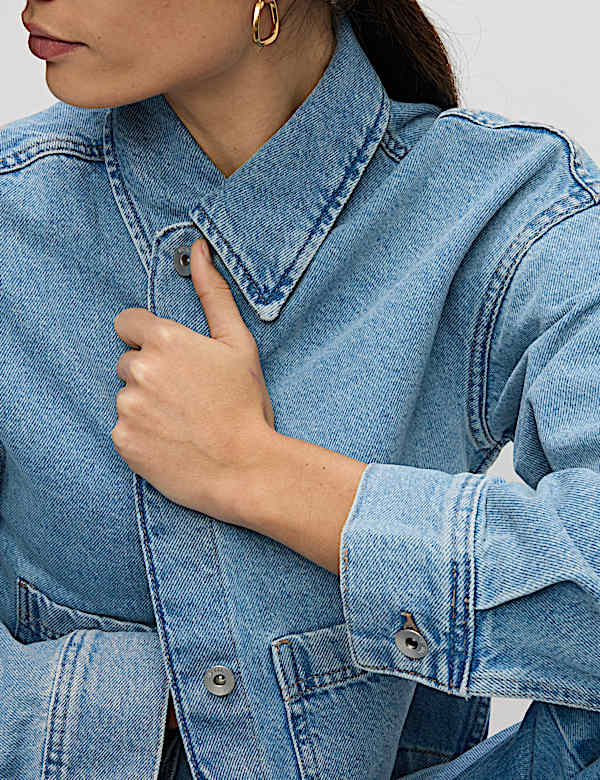 Jaket-Kemeja Denim Model Crop Katun Murni - ID