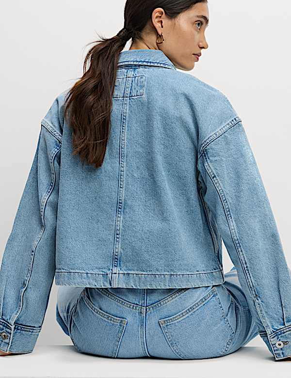 Jaket-Kemeja Denim Model Crop Katun Murni - ID