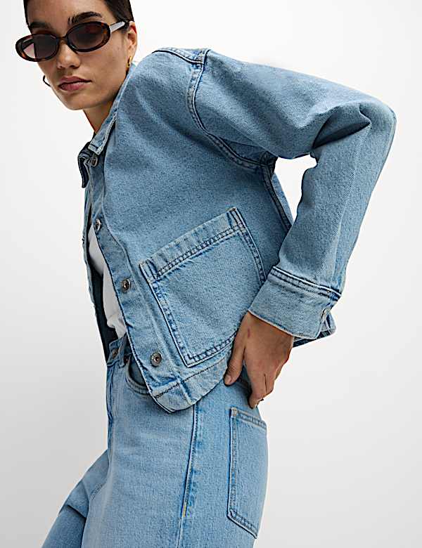 Jaket-Kemeja Denim Model Crop Katun Murni - ID