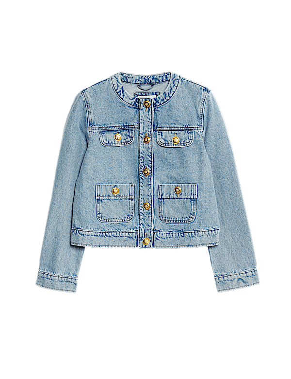 Denim Collarless Short Jacket