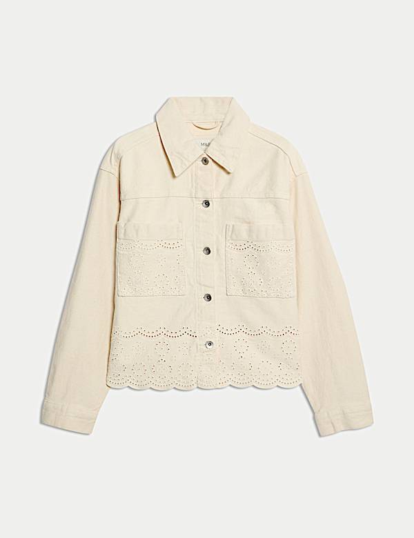 Shacket coupe d&eacute;contract&eacute; en jean brod&eacute; - FR