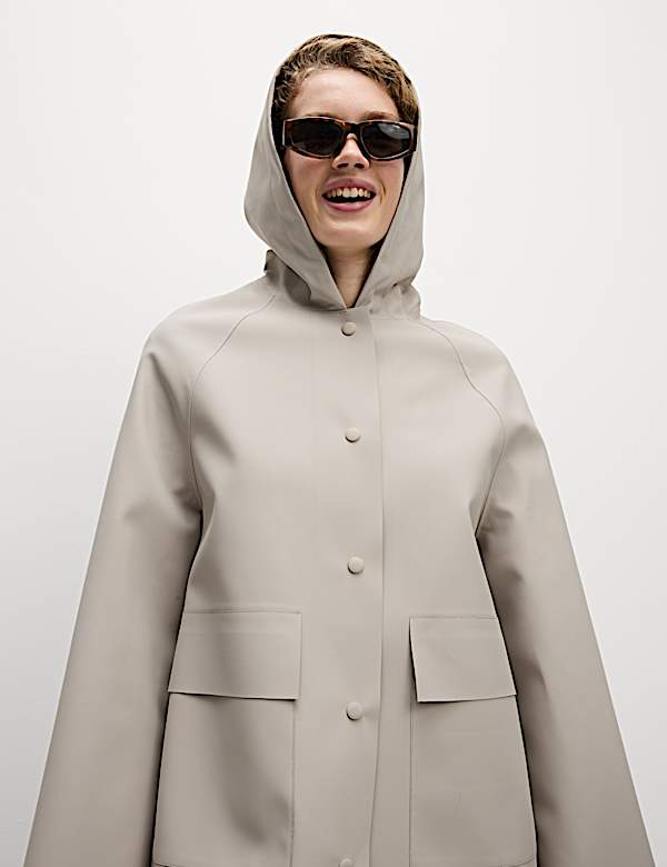 Rubber Hooded Clean Longline Parka Coat - AT