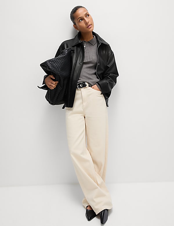 Faux Leather Relaxed Fit Jacket - CY