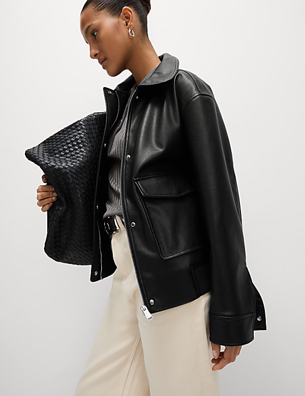 Faux Leather Relaxed Fit Jacket - CY