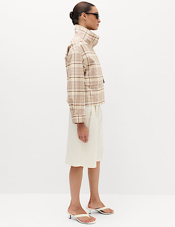 Checked Funnel Neck Barn Jacket - KR