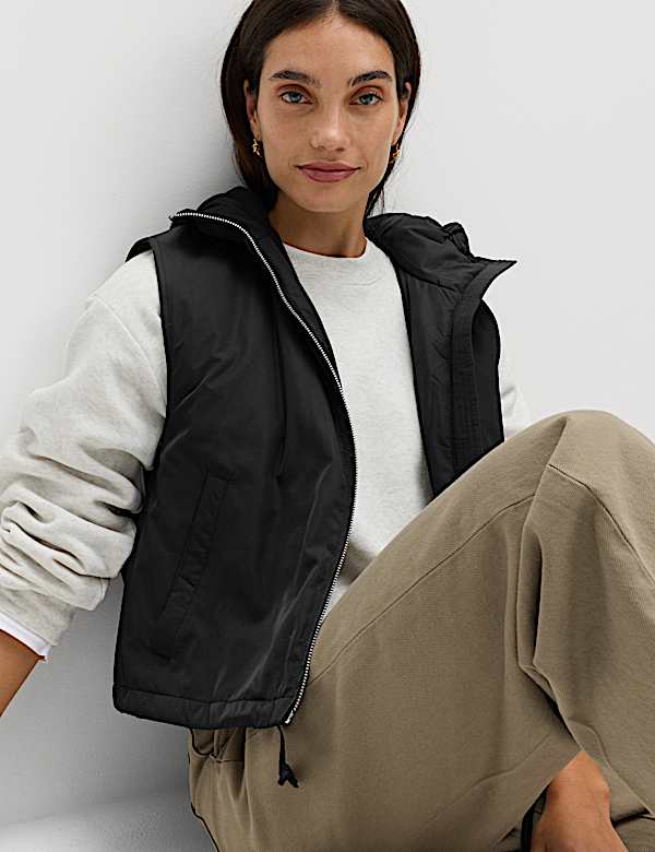 Padded Hooded Cropped Gilet - US